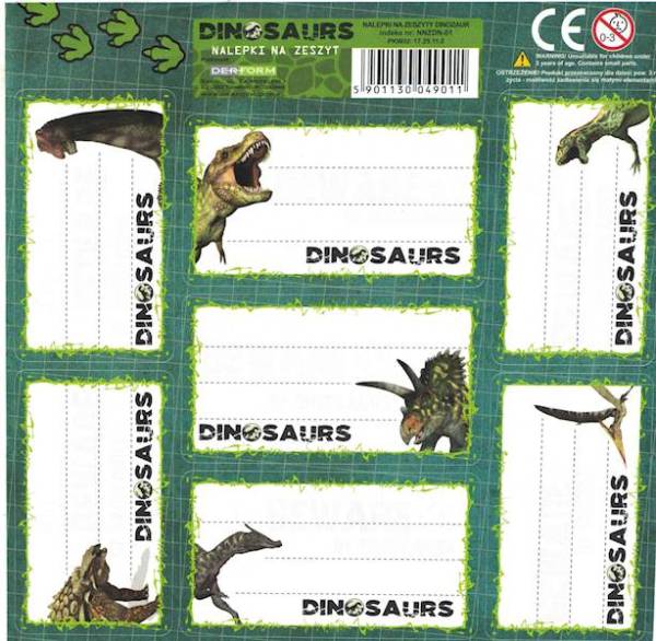 Dinoszauruszos füzetcímke 7 db-os többféle