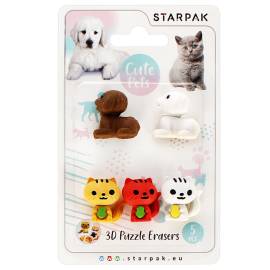 Starpak puzzle radír 5 db-os - Cute Pets